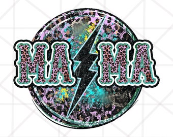 Mama Lightning Bolt Leopard Cheetah Print Sublimation Designs Sublimation Design Downloads - PNG Transparent