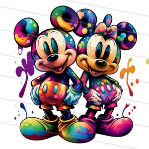 Mickey & Minnie Splash of color, Cartoon Characters, PNG. Waterslide, Sublimation. Sticker, Print then Cut, Mickey, Printable Decal, Image