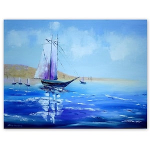 Fishing Boat Oil Painting Seascape Wall Art Fishermen Ship Impasto Oil Painting Original Art 12 by 16 Contemporary Artwork