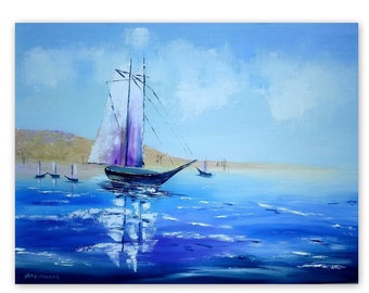 Barca da pesca pittura originale paesaggio marino arte 12 x 16" pescatori nave Skyline paesaggio arte regalo Impasto olio opere d'arte di SvetArtDaItaly