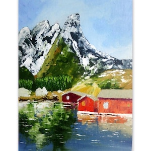 Norway Landscape Painting Islands Lofoten Wall Art Mountain Skyline Nature Painting Impasto Oil Original Art 6 by 8 by SvetArtDaItaly