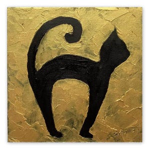 Peinture de chat noir, portrait de chat, art mural, portrait d'animal de compagnie, art abstrait abstrait de chat noir, 6 x 6 pouces, empâtement, peinture à l'huile » par SvetArtDaItaly