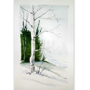 Birch Tree Painting Trees Winter Wall Art Nature Painting Birch Watercolor Original Art 7 by 9 Small Watercolor by SvetArtDaItaly