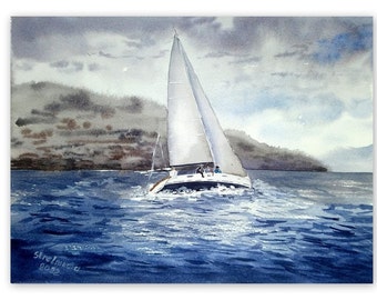 Segelboot Malerei Segelboot Original Kunst 20,3 x 30,5 cm Seelandschaft Kunstwerk Geschenk Kleines Aquarell Gemälde von SvetArtDaItaly