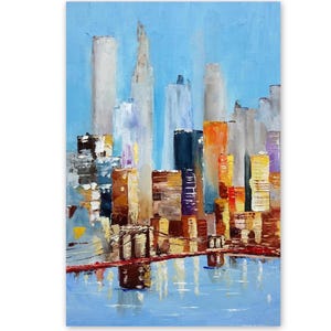 New York Painting Cityscape Wall Art Brooklyn Bridge Urban Impressionism Impasto Oil Original Art 8 by 12" Contemporary Artwork