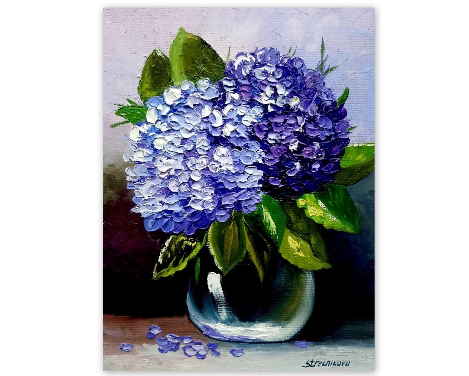 Hydrangea Painting Purple Flowers Impasto Oil Artwork Original Art - Etsy