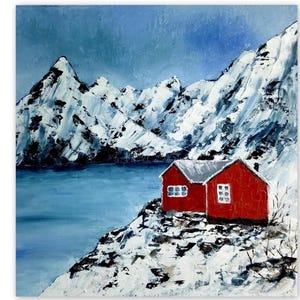 Norway Landscape Painting Lofoten Islands Wall Art Nature Painting Impasto Oil Original Art 12 by 12 Contemporary Artwork by SvetArtDaItaly