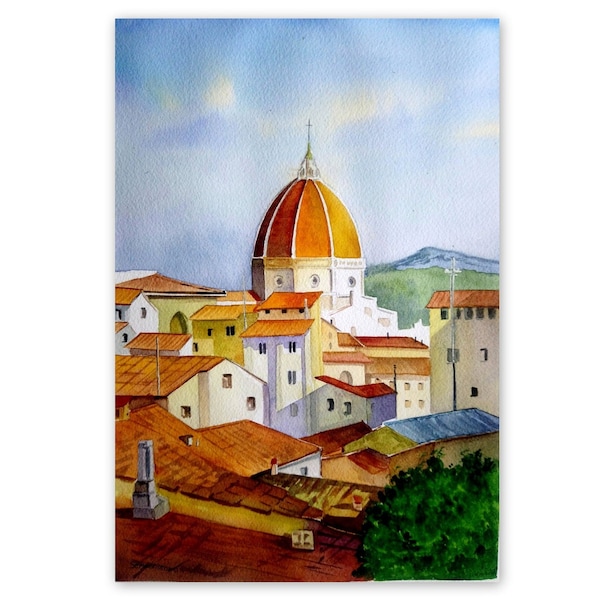 Peinture Duomo Santa Maria del Flore Florence Landscape Art, aquarelle originale 8 x 12" par SvetArtDaItaly