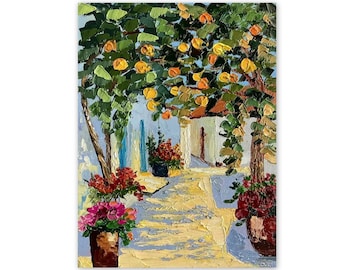 Orange Trees Painting Original Sicilian Orange Art 6 x 8&quot; Landscape Italy Wall Art Impasto Oil Painting by SvetArtDaItaly