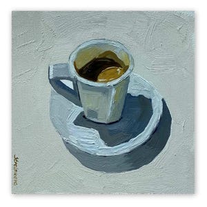 Original Oil Painting: Cup of Coffee Still Life - 6x6 Kitchen Art