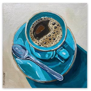 Original Oil Painting: Cup of Coffee Still Life, Kitchen Art (8x8 inches)