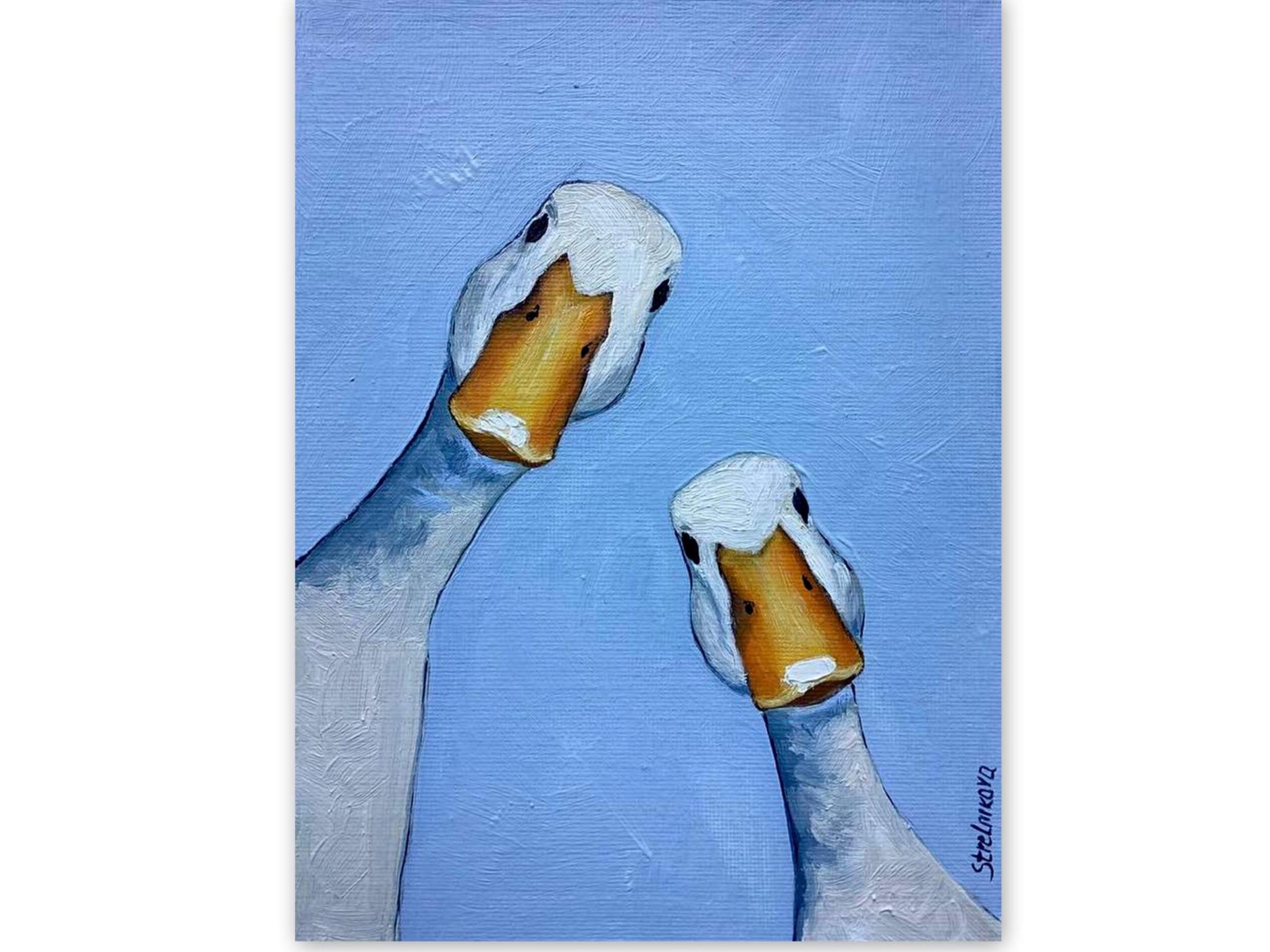 White Goose Oil Painting Farmyard Birds Wall Art Pet Portrait Original Art Goose Impasto Oil Expressionist Contemporary Artwork