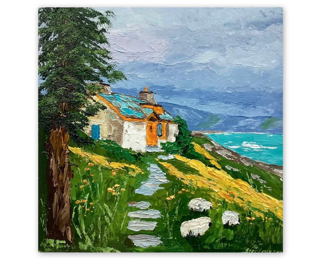 Ireland Cottage Painting Sheep Irish Landscape Original Art Impasto Oil ...