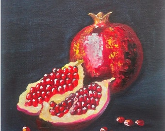 Pomegranate Painting Mother's Day Gift Original Botanical Art 8 x 8" Pomegranate Impasto Oil Painting Small Kitchen Decor by SvetArtDaItaly