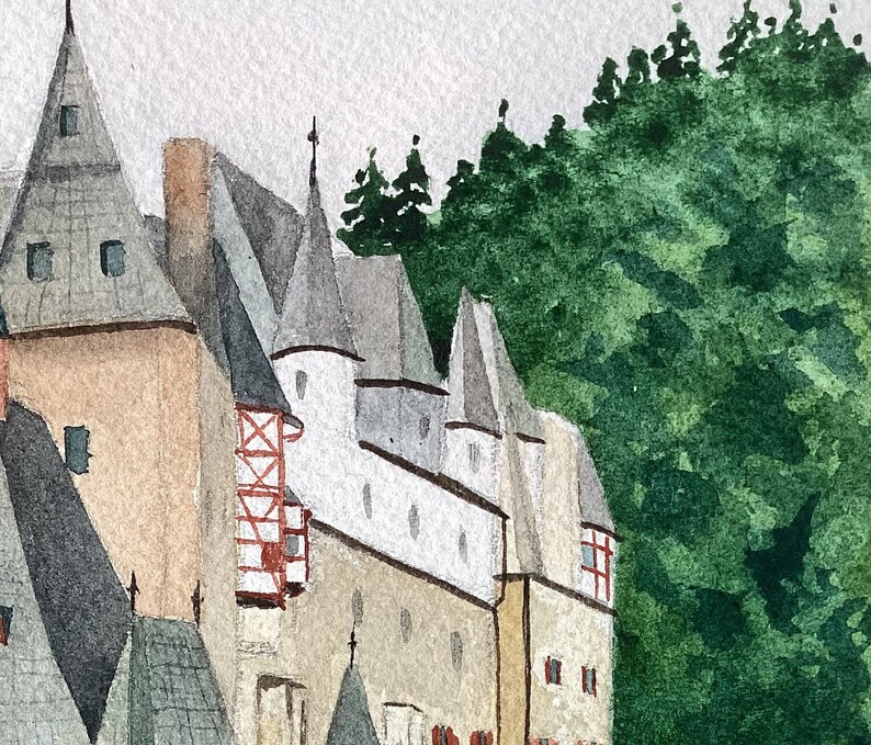 Eltz Castle Painting Germany Landscape Art Original Watercolor Painting