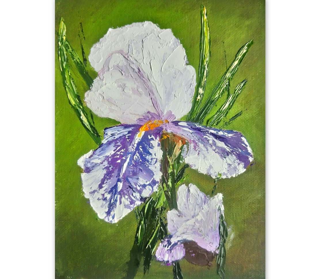 Iris Painting Flowers Wall Art Purple Iris Original Art 6 by 8" Impasto ...