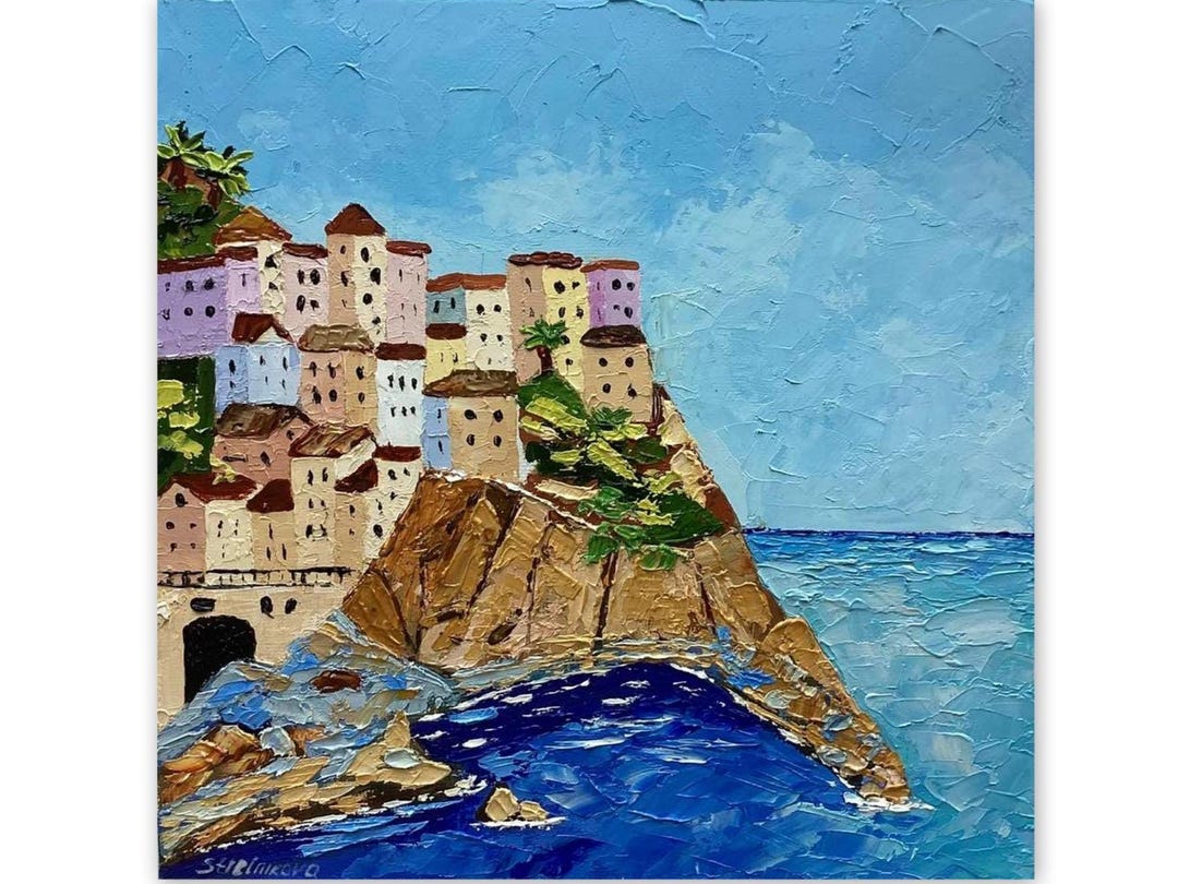 Manarola Impasto Oil Painting: Cinque Terre Italy Landscape, Original ...