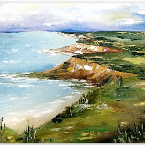 California Coastal Painting Landscape Impasto Oil Original Art 8x10