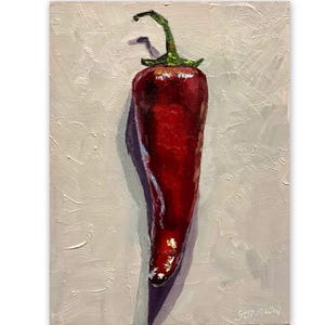 Red Chili Pepper Oil Painting: Impasto Kitchen Still Life Art