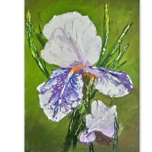 Iris Painting Flowers Wall Art Purple Iris Impasto Oil Original Art 6 by 8 Contemporary Artwork by SvetArtDaItaly
