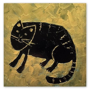 Pintura de gato preto, retrato de animal de estimação, arte de parede, retrato de gato preto, óleo impasto, arte original 6 por 6 por SvetArtDaItaly