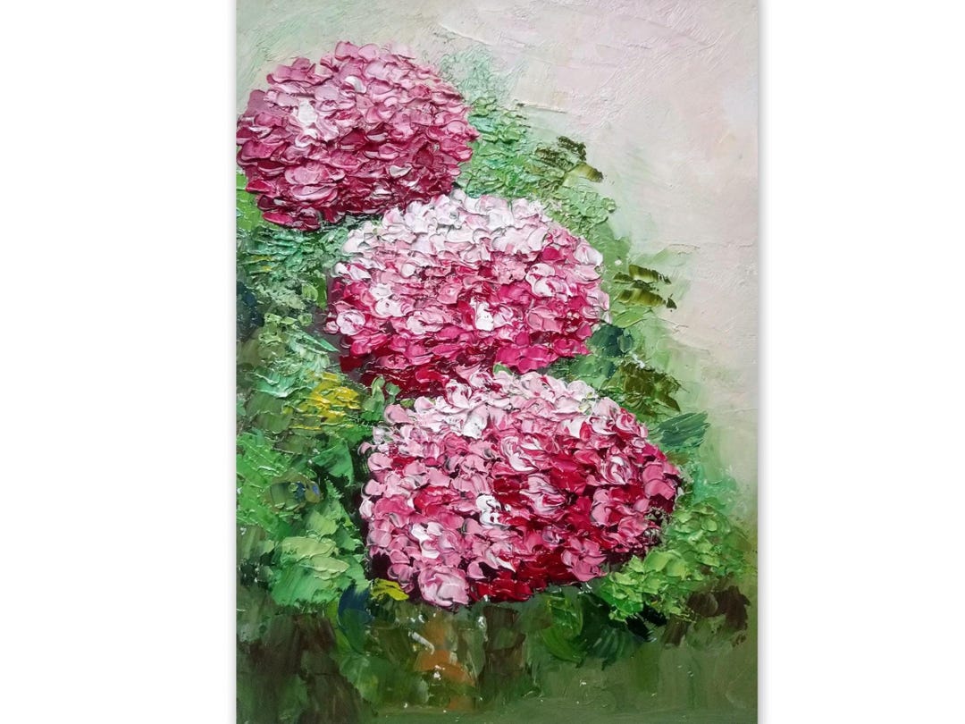 Hydrangea Painting Hydrangea Wall Art Pink Floral Bouquet Impasto Oil ...