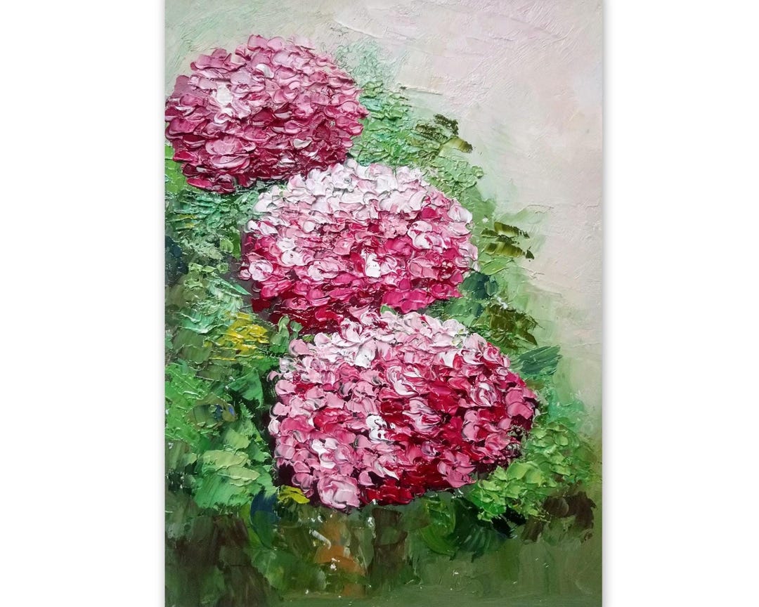 Hydrangea Painting Pink Flowers Bouquet Floral Impasto Oil Original 7x9 ...