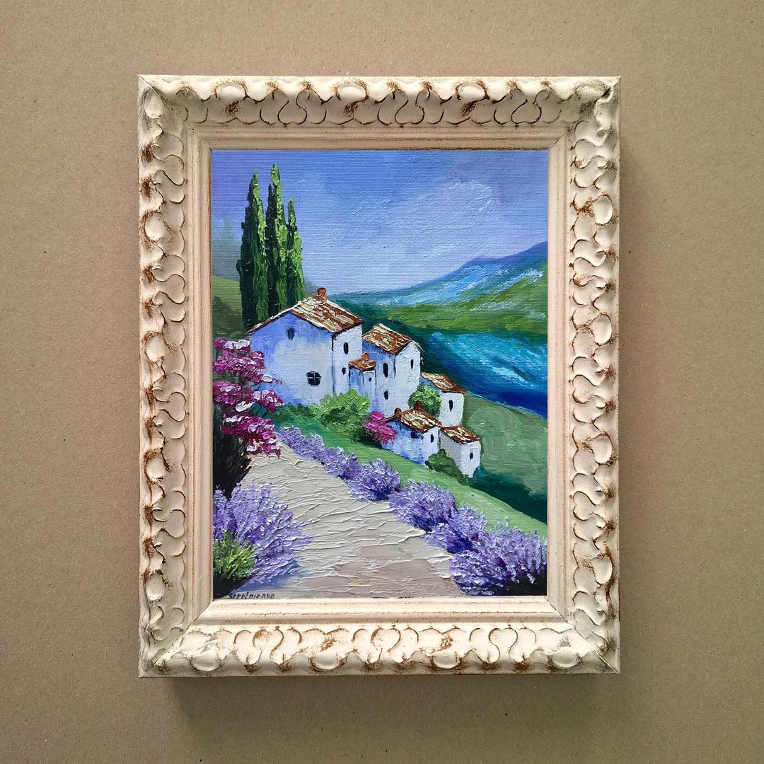 Tuscany Oil Painting: Lavender Field Italy Landscape Original 7x9 Art ...