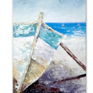 Impasto Oil Painting: Fishing Boat Seascape - Original Art 7x9
