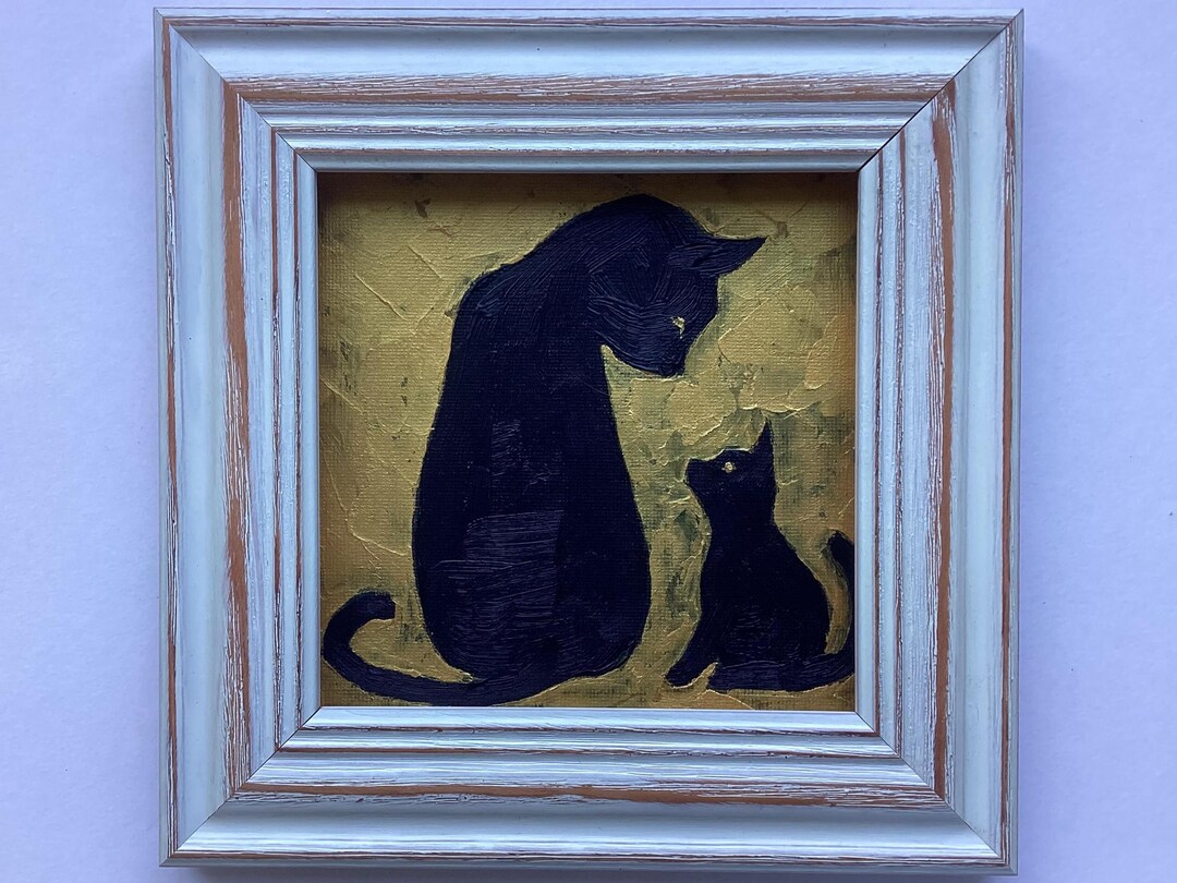 Black Cat & Kitten Oil Painting: Pet Portrait Impasto, Original Art 6x6 ...
