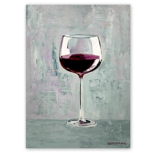 Natura morta con vino rosso, arte murale per la casa, pittura a olio su vetro, decorazione da bar, carta da gioco, natura morta semi-astratta, arte originale 7 x 9 di SvetArtDaItaly