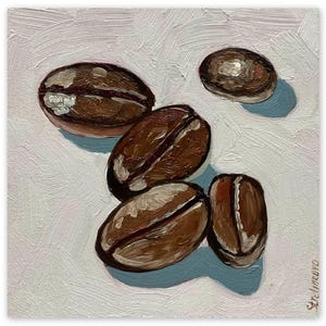 Pintura de grãos de café, natureza morta, arte de parede, arte semi-abstrata, café, impasto, óleo, arte original, 6 por 6" (15x15 cm), decoração de cozinha por SvetArtDaItaly