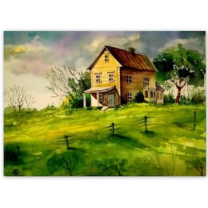 Countryside Cottage Painting Italy Landscape Wall Art Nature Painting Countryside Landscape Original Art 8 by 12 Watercolor Artwork