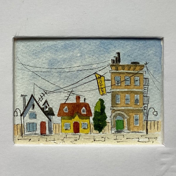 Tiny House Painting Sketch Tiny Original Watercolor Art Dolls-house Decor 2.2 x 3 inch by SvetArtDaItaly