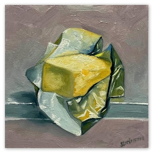 Pintura de manteiga irlandesa em folha de alumínio, arte de parede para casa, natureza morta, manteiga, impasto, óleo, arte semi-abstrata, pintura de comida, arte original 6 por 6