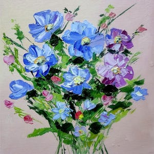 Bouquet of Flowers Oil Painting Spring Flower Wall Art Floral Impasto Oil Original Art 8 by 8 Contemporary Artwork by SvetArtDaItaly