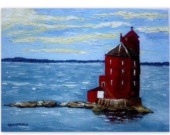 Peinture phare original Norvège art 7 x 9" Norvège paysage cadeau petit empâtement peinture à l'huile par SvetArtDaItaly