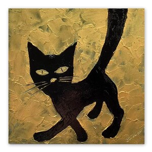 Pintura de gato negro Arte original de gato negro 6 x 6 "Retrato de mascota Regalo Retrato de gato Pintura al óleo empastada de SvetArtDaItaly
