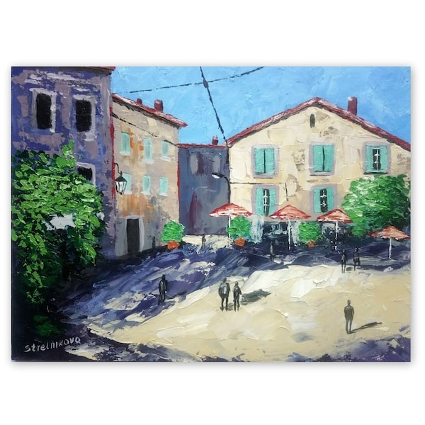 Province de Lucques peinture originale Italie Art 7 x 9" Toscane paysage gens scène empâtement peinture à l'huile par SvetArtDaItaly