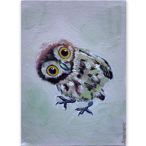 Owl Painting Bird Wall Art Minimalist Bird Art Wildlife Home Decor Impasto Oil Perfect Gift for Owl Lovers Original Art 5 by 7