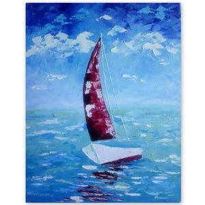 Impasto Oil Painting: Sailboat Seascape, Original Art 8x10