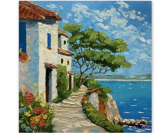 Palermo Painting Sicily Wall Art Old Town Italian Coastal Landscape Impasto Oil Original Art 8 by 8&quot; Contemporary Artwork by SvetArtDaItaly