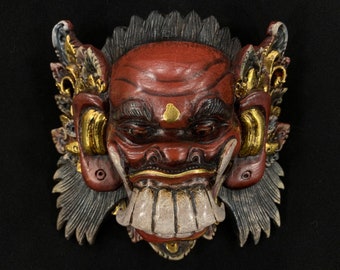 Celuluk Wooden Mask Balinese Calonarang Mask Bali Wood Wall Art Decor Hand Carved Barong Mask Balinese Home Decor Wooden Wall Art
