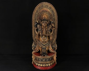 Vintage Ganesha Wooden Sculpture, Lord Ganesh Balinese Wood Statue, Ganesha Figurine, Hand Carving, Art Decor, Bali Wood Statue