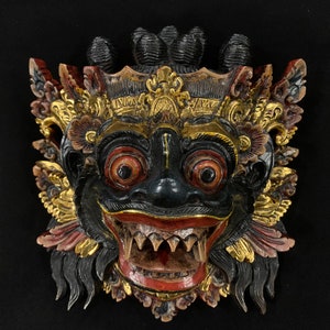 Boma Wood Mask Vintage Balinese Hand Carved Wood Mask Traditional Mask Bali Mask Barong Mask Wall Art Decor