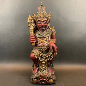 Rahwana Wood Statue Ramayana Story Vintage Wood Sculpture Balinese Legend Antique Art Decor Bali, Home Decor, Wood Decor For Table, Gifts