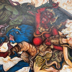 Balinese Art Painting, Acylic Painting, Traditional Painting, Ramayana Story, Handmade Painting