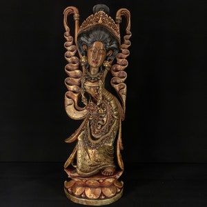 Huge Balinese Legong Dancer, Vintage Bali Dancer, Wooden Statue, Hand Carving, Hand Painted, Balinese Wood Sculpture, Bali Art Decor image 1