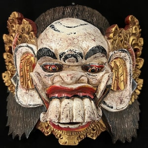 Bali Wood Mask, Handmade Balinese Wooden Sculpture, Hand Carving, Home Decor, Wall Art Decor, Bali Barong Mask, Vintage Decor, Wood Statue