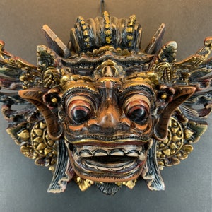 Barong Wood Bali Mask Wood Carving Balinese Mask Protector Wall Art Decor Home Decor Asian Art Traditional Mask Wood Sculpture Wall Ornament